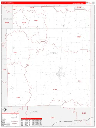 Edgar County, IL RedLine style ZIP Code wall map