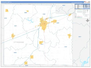 Effingham County, IL Business Reference style ZIP Code wall map