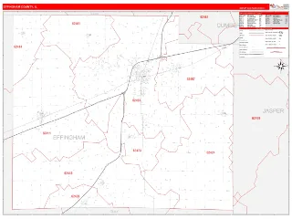 Effingham County, IL RedLine style ZIP Code wall map