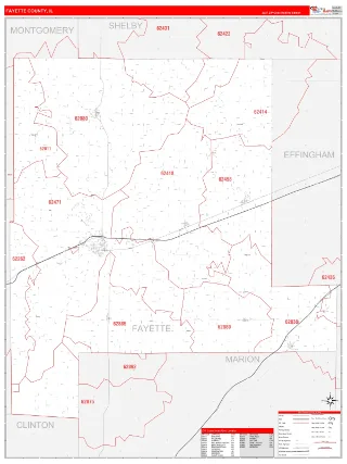 Fayette County, IL RedLine style ZIP Code wall map