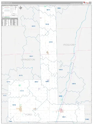 Ford County, IL Classic style ZIP Code wall map