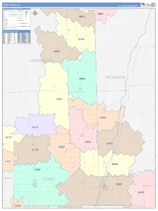Ford County, IL ColorCast style ZIP Code wall map