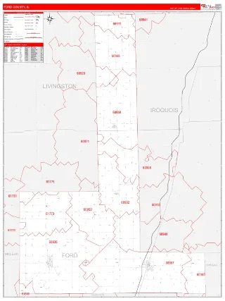 Ford County, IL RedLine style ZIP Code wall map
