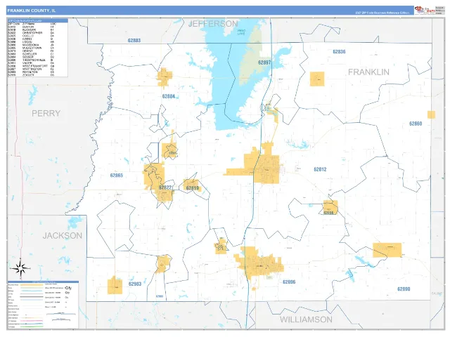 Franklin County, IL ZIP Code Wall Map, Business Reference style