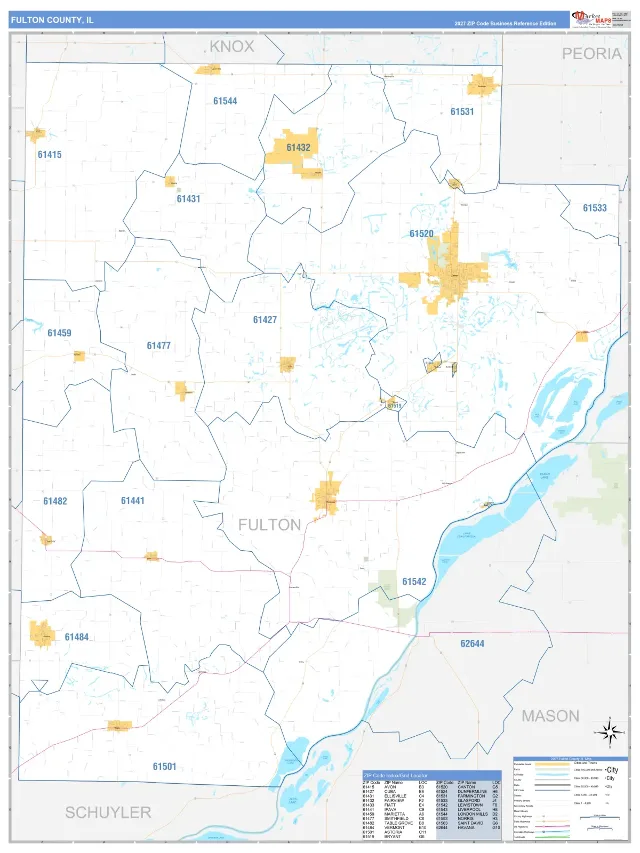 Fulton County, IL ZIP Code Wall Map, Business Reference style