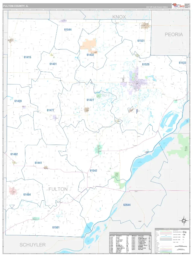 Fulton County, IL ZIP Code Wall Map, Classic style