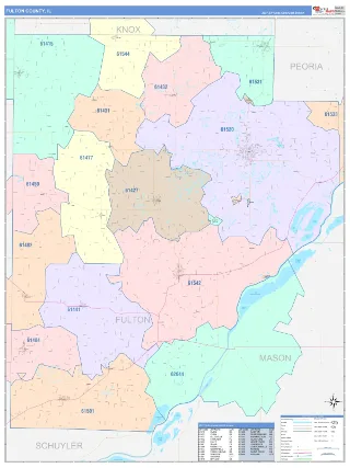 Fulton County, IL ColorCast style ZIP Code wall map
