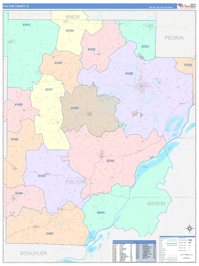 Fulton County, IL ZIP Code Wall Map, ColorCast style