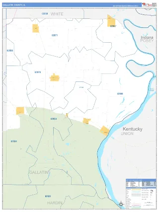 Gallatin County, IL Business Reference style ZIP Code wall map