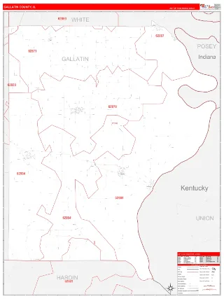 Gallatin County, IL RedLine style ZIP Code wall map