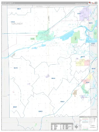 Grundy County, IL Classic style ZIP Code wall map