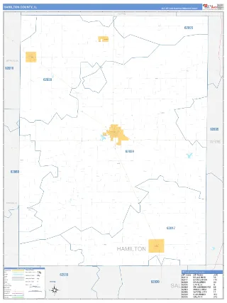 Hamilton County, IL Business Reference style ZIP Code wall map