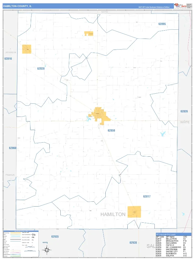 Hamilton County, IL ZIP Code Wall Map, Business Reference style