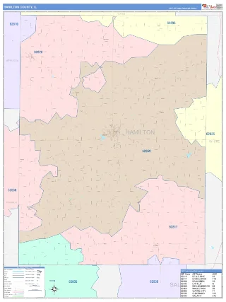 Hamilton County, IL ColorCast style ZIP Code wall map