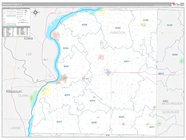 Hancock County, IL ZIP Code Wall Map, Classic style