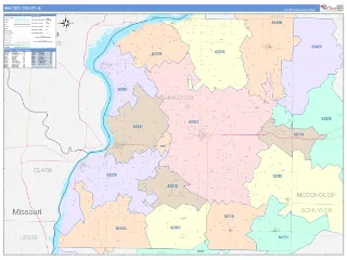 Hancock County, IL ColorCast style ZIP Code wall map
