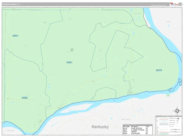 Hardin County, IL ZIP Code Wall Map, Classic style