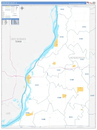 Henderson County, IL Business Reference style ZIP Code wall map