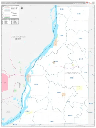 Henderson County, IL Classic style ZIP Code wall map