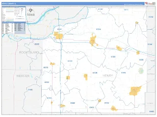 Henry County, IL Business Reference style ZIP Code wall map