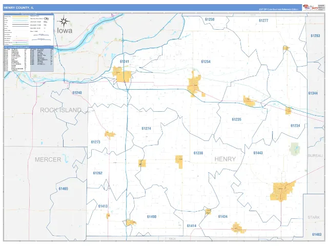 Henry County, IL ZIP Code Wall Map, Business Reference style