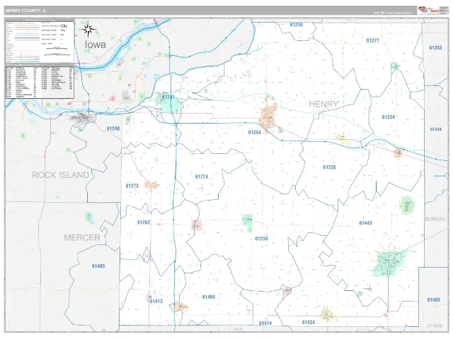 Henry County, IL ZIP Code Wall Map, Classic style