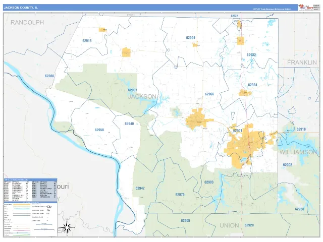 Jackson County, IL ZIP Code Wall Map, Business Reference style