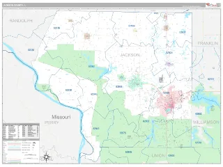 Jackson County, IL Classic style ZIP Code wall map