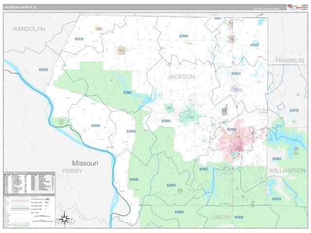 Jackson County, IL ZIP Code Wall Map, Classic style