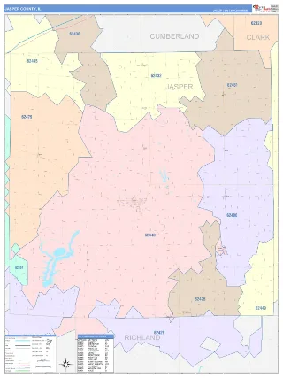 Jasper County, IL ColorCast style ZIP Code wall map