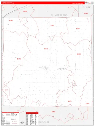 Jasper County, IL RedLine style ZIP Code wall map