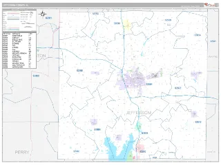 Jefferson County, IL Classic style ZIP Code wall map