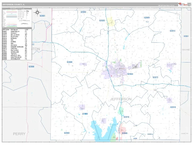 Jefferson County, IL ZIP Code Wall Map, Classic style
