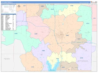 Jefferson County, IL ColorCast style ZIP Code wall map