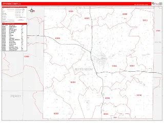 Jefferson County, IL RedLine style ZIP Code wall map