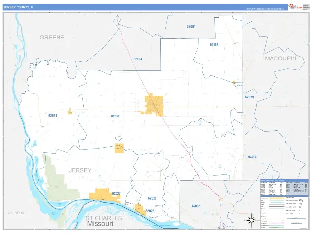 Jersey County, IL ZIP Code Wall Map, Business Reference style