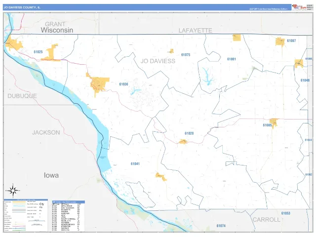 Jo Daviess County, IL ZIP Code Wall Map, Business Reference style