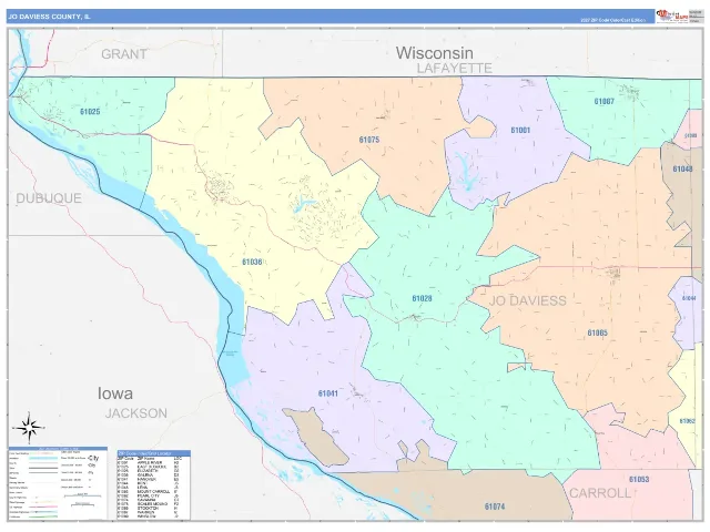 Jo Daviess County, IL ZIP Code Wall Map, ColorCast style