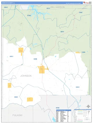 Johnson County, IL Business Reference style ZIP Code wall map