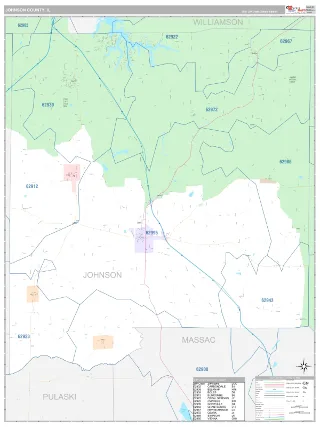 Johnson County, IL Classic style ZIP Code wall map