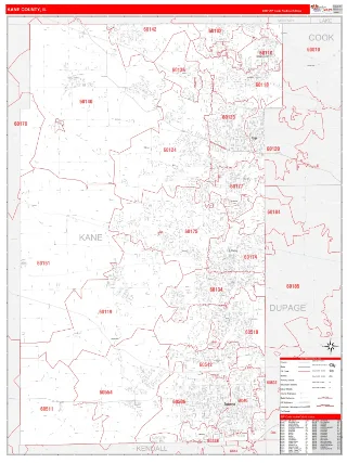 Kane County, IL RedLine style ZIP Code wall map
