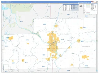 Kankakee County, IL Business Reference style ZIP Code wall map