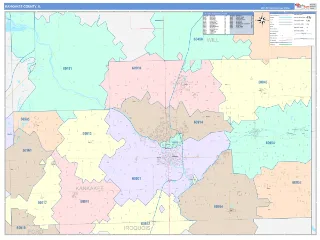 Kankakee County, IL ColorCast style ZIP Code wall map