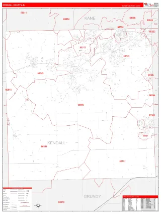Kendall County, IL RedLine style ZIP Code wall map