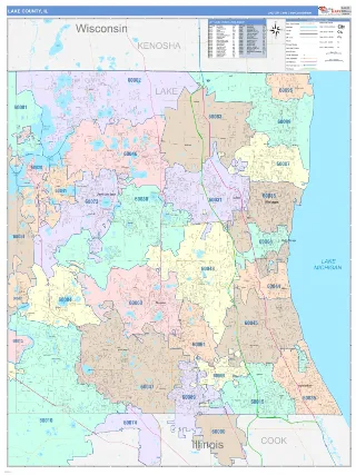 Lake County, IL ColorCast style ZIP Code wall map