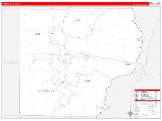Lawrence County, IL RedLine style ZIP Code wall map