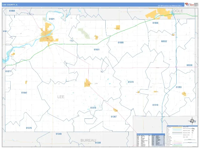 Lee County, IL ZIP Code Wall Map, Business Reference style