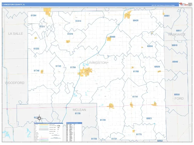 Livingston County, IL ZIP Code Wall Map, Business Reference style