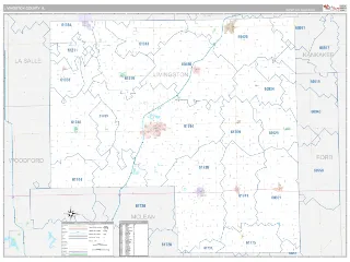 Livingston County, IL Classic style ZIP Code wall map
