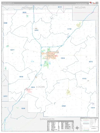 Logan County, IL Classic style ZIP Code wall map